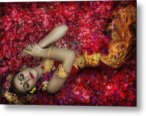 Flowers Metal Print featuring the photograph Balinese Woman Among The Flowers by Taman Tan