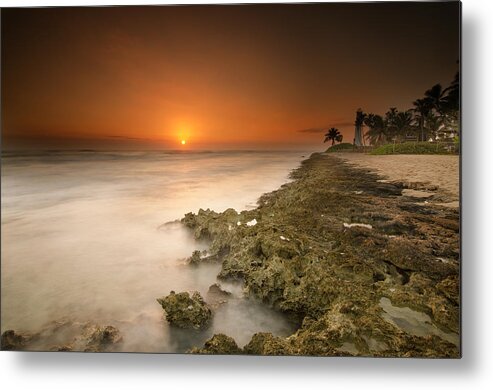Barber's Point Metal Print featuring the photograph Barber's point light house sunset by Tin Lung Chao