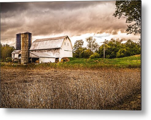 Barn Metal Print featuring the photograph Barn Silos Storm Clouds by Ron Pate