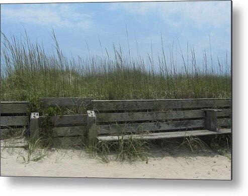 Hatteras Metal Print featuring the photograph Beach Grass and Bench by Cathy Lindsey