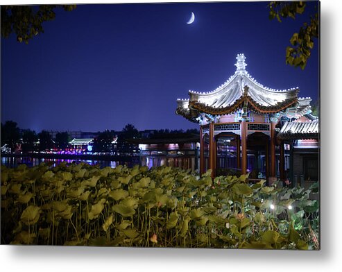 Chinese Culture Metal Print featuring the photograph Beautiful Night Scene Of Houhai Lake - by Phototalk