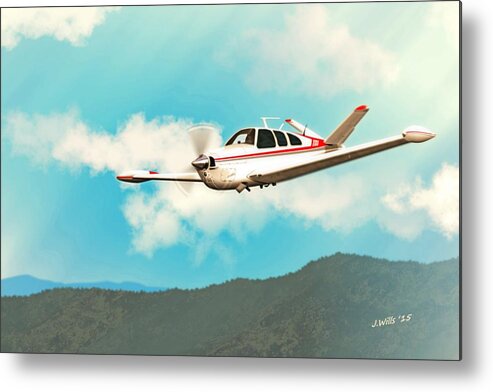 Beechcraft Bonanza Metal Print featuring the digital art Beechcraft Bonanza V Tail Red by John Wills