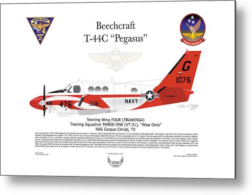 Beechcraft Metal Print featuring the digital art Beechcraft T-44C Pegasus by Arthur Eggers