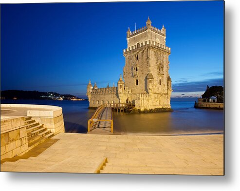 Lisbon Metal Print featuring the photograph Belem Tower at Night in Lisbon by Artur Bogacki