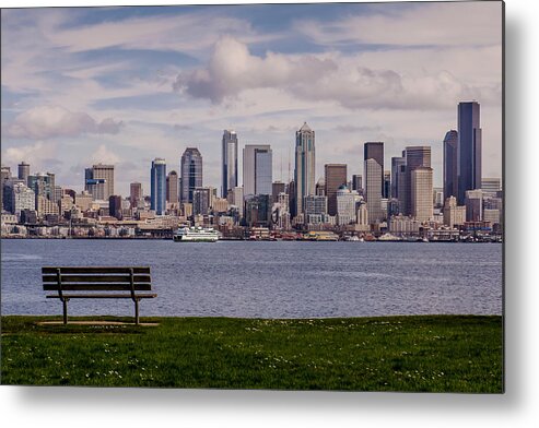 Seattle Metal Print featuring the photograph Bench with a View by Dan Mihai
