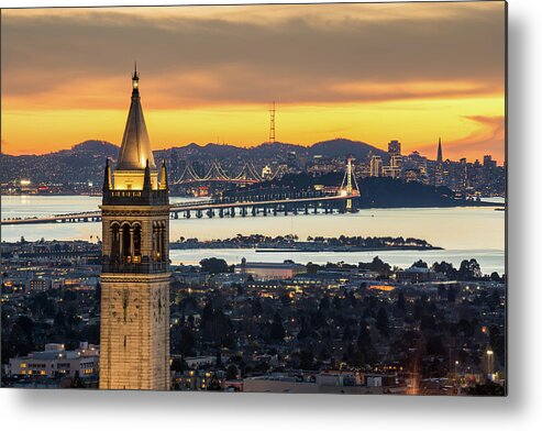 San Francisco Metal Print featuring the photograph Berkeley Campanile With Bay Bridge And by Chao Photography
