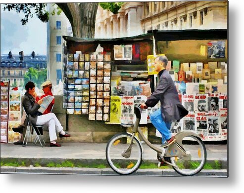 Paris Metal Print featuring the painting Bicycling in Paris by Kai Saarto
