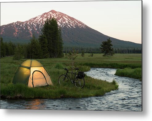 Camping Metal Print featuring the photograph Bike Camping by Garyalvis