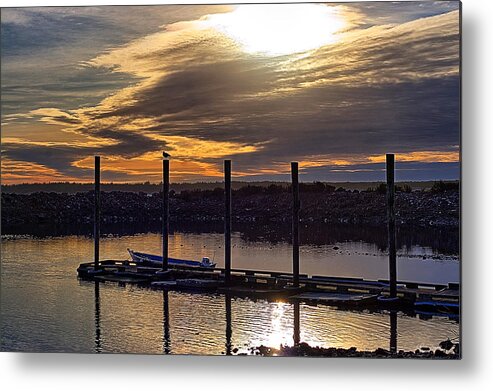 Sunset Metal Print featuring the photograph Bird - Boat - Bay by Chriss Pagani