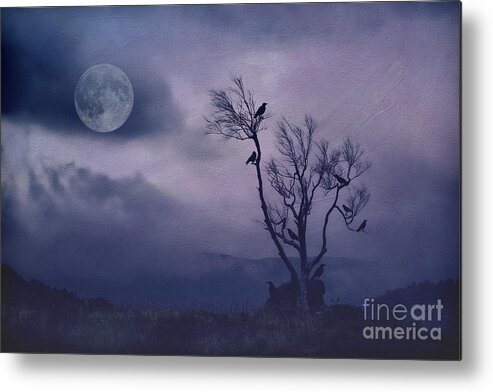 Tree Metal Print featuring the photograph Birds in the Night by Darren Fisher