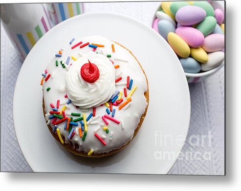 Food Metal Print featuring the photograph Birthday party donut by Edward Fielding