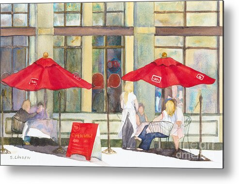 Landscape - Street Scene Metal Print featuring the painting Bistro by Sandy Linden