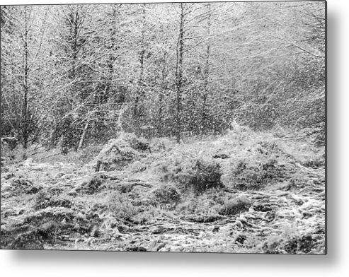 Snow Metal Print featuring the photograph Black and White Raging Waters by Jodi Jacobson