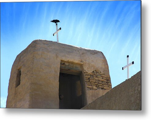 Acoma Pueblo Metal Print featuring the photograph Black Bird on Duty by Mike McGlothlen