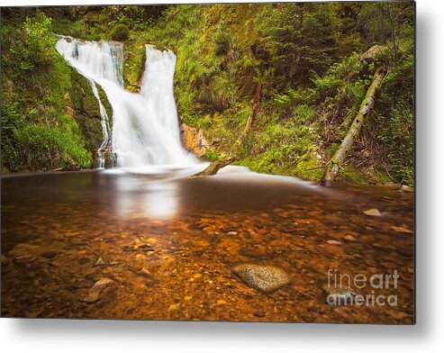 At The Water's Edge Metal Print featuring the photograph Black Forrest Waterfall by Maciej Markiewicz