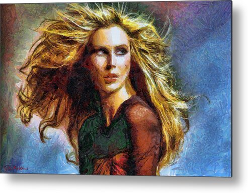 Woman Metal Print featuring the painting Blonde on a Windy Day by Tyler Robbins
