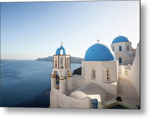 Arch Metal Print featuring the photograph Blue And White Churches In Santorini by Matteo Colombo