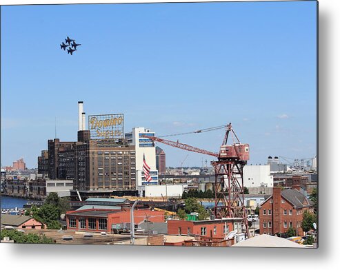 Blue Metal Print featuring the photograph Blue Angels Over Baltimore by Sarah Donald