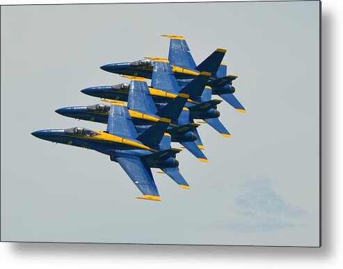 Blue Angels Metal Print featuring the photograph Blue Angels Practice Echelon Formation by Jeff at JSJ Photography