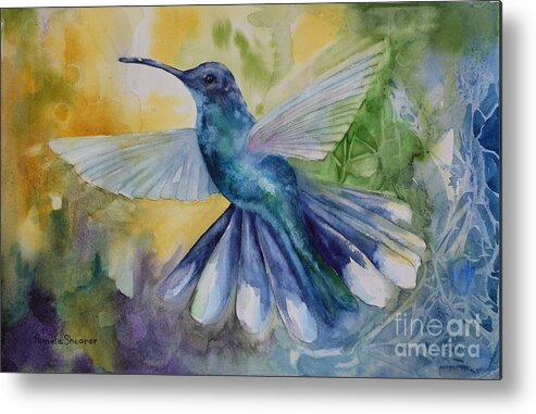 Hummingbird Metal Print featuring the painting Blue Chitter by Pamela Shearer