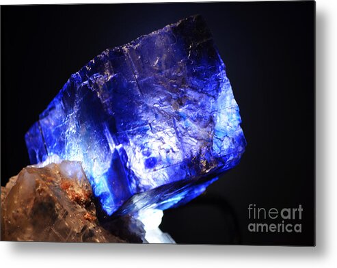 Fluorite Metal Print featuring the photograph Blue Fluorite Crystal Macro by Shawn O'Brien