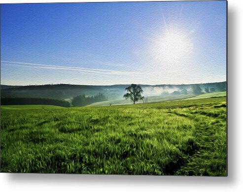 Weather Metal Print featuring the photograph Blue Sky and Fields by Aged Pixel