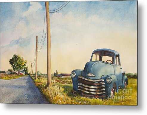 Blue Truck Metal Print featuring the painting Blue Truck North Fork by Susan Herbst