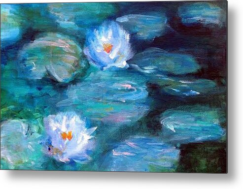 Blue Metal Print featuring the painting Blue Water Lilies by Lauren Heller