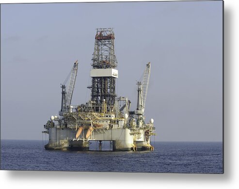 Oil Metal Print featuring the photograph Blue Water Oil Rig by Bradford Martin