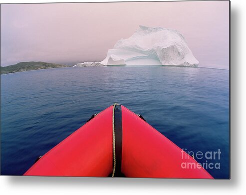 00342168 Metal Print featuring the photograph Red Boat And Summer Iceberg by Yva Momatiuk John Eastcott