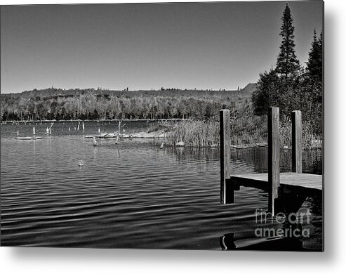 Black And White Photography Metal Print featuring the photograph Boat Dock Black and White by Gwen Gibson