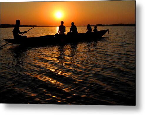India Metal Print featuring the photograph Boat in sunset on Chilika Lake India by Diane Lent
