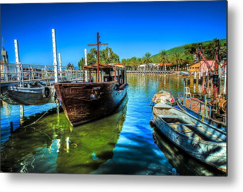 Israel Metal Print featuring the photograph Boats at Kibbutz on Sea Galilee by David Morefield