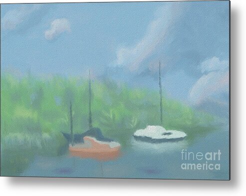 Boats Metal Print featuring the digital art #Boats in #Cove by Arlene Babad