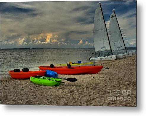 Caribbean Ocean Metal Print featuring the photograph Boats On The Beach by Adam Jewell