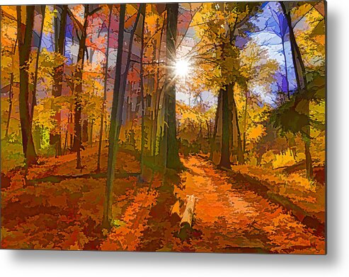 Impression Metal Print featuring the digital art Bold and Colorful Autumn Forest Impression by Georgia Mizuleva