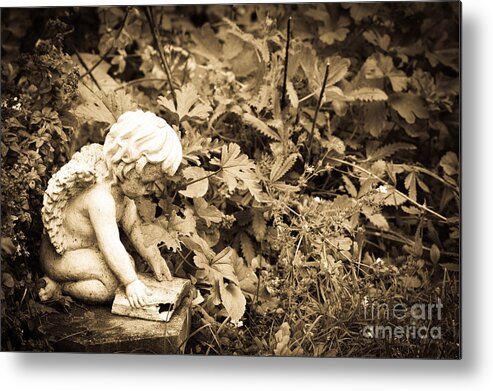  Metal Print featuring the photograph Book Angel Deep in Thought by Cheryl Baxter