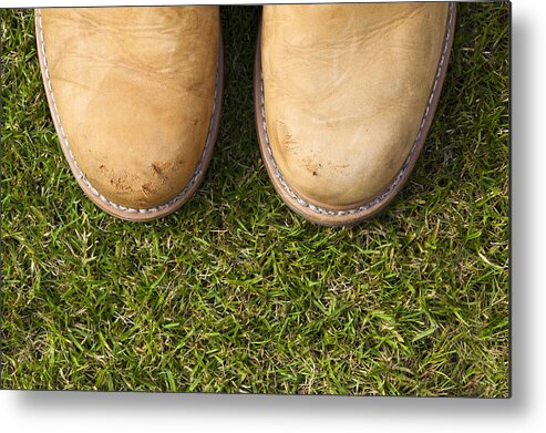 Boots Metal Print featuring the photograph Boots on grass by Jim Orr