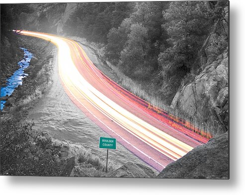 Night Metal Print featuring the photograph Boulder County Colorado Blazing Canyon View BWSC by James BO Insogna