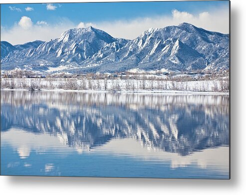 Winter Metal Print featuring the photograph Boulder Reservoir Flatirons Reflections Boulder Colorado by James BO Insogna