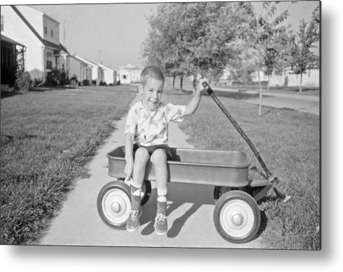 4-5 Years Metal Print featuring the photograph Boy In Wagon 1957, Retro by NNehring