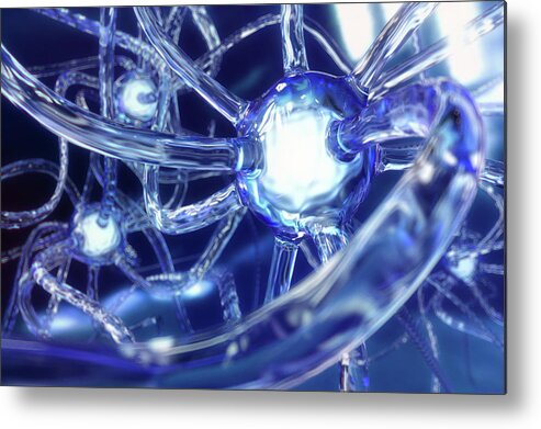 Connection Metal Print featuring the digital art Brain Neurons Made Of Glass by Maciej Frolow