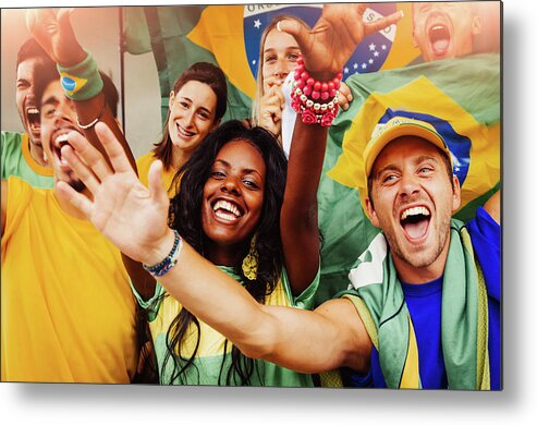 Atmosphere Metal Print featuring the photograph Brazilian Fans At Stadium by Filippobacci