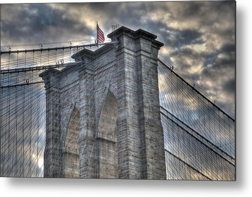 Water Metal Print featuring the photograph Brooklyn Bridge Tower by Matthew Bamberg