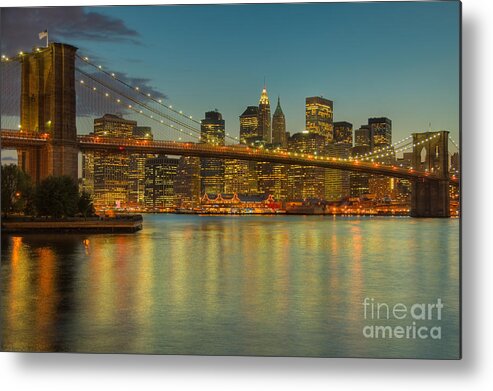 Clarence Holmes Metal Print featuring the photograph Brooklyn Bridge Twilight by Clarence Holmes