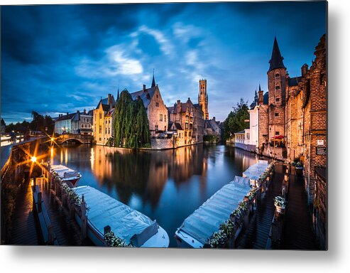 Bruges Metal Print featuring the photograph Bruges night by Stefano Termanini