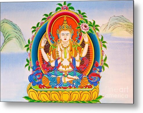 Thai Metal Print featuring the photograph Buddha Painting On The Wall In Chinese Temple Thailand by Tosporn Preede