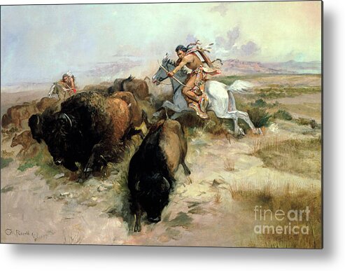 Buffalo Metal Print featuring the painting Buffalo Hunt by Charles Marion Russell