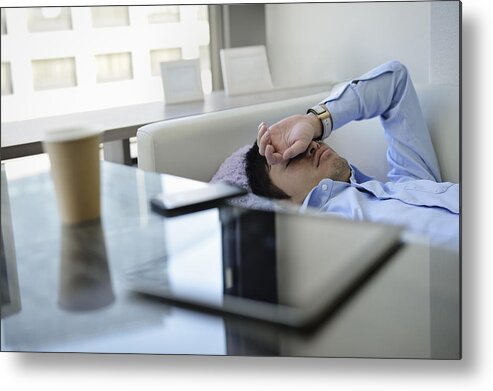 Corporate Business Metal Print featuring the photograph Business man sleeping on the sofa in office by Yagi Studio