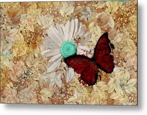 Daisy Metal Print featuring the digital art Butterfly and Daisy - s3003c by Variance Collections